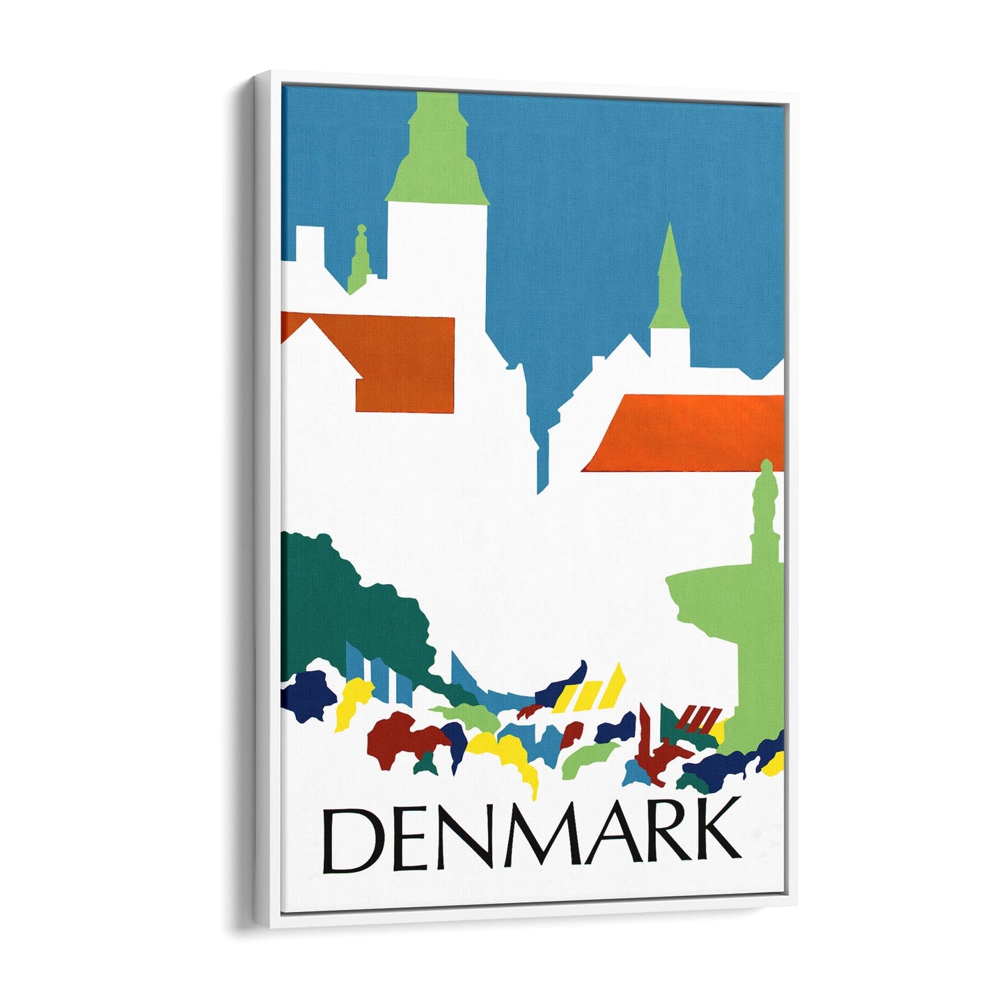 Denmark Minimal Township | Framed Canvas Vintage Travel Advertisement