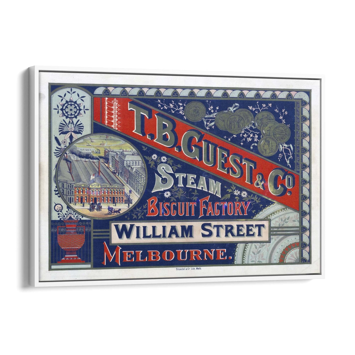 Steam Biscuit Factory Melbourne Australia | Framed Canvas Vintage Advertisement