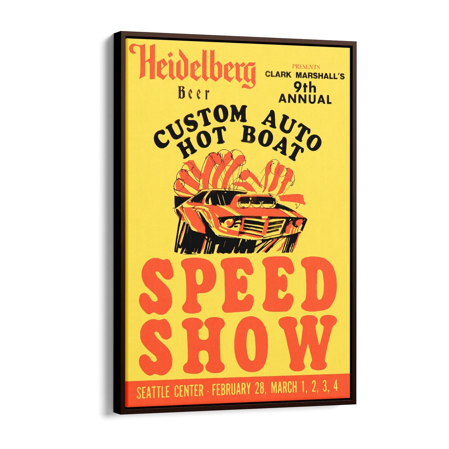 1973 Car "Speed Show" Seattle Motorsport | Framed Canvas Vintage Advertisement