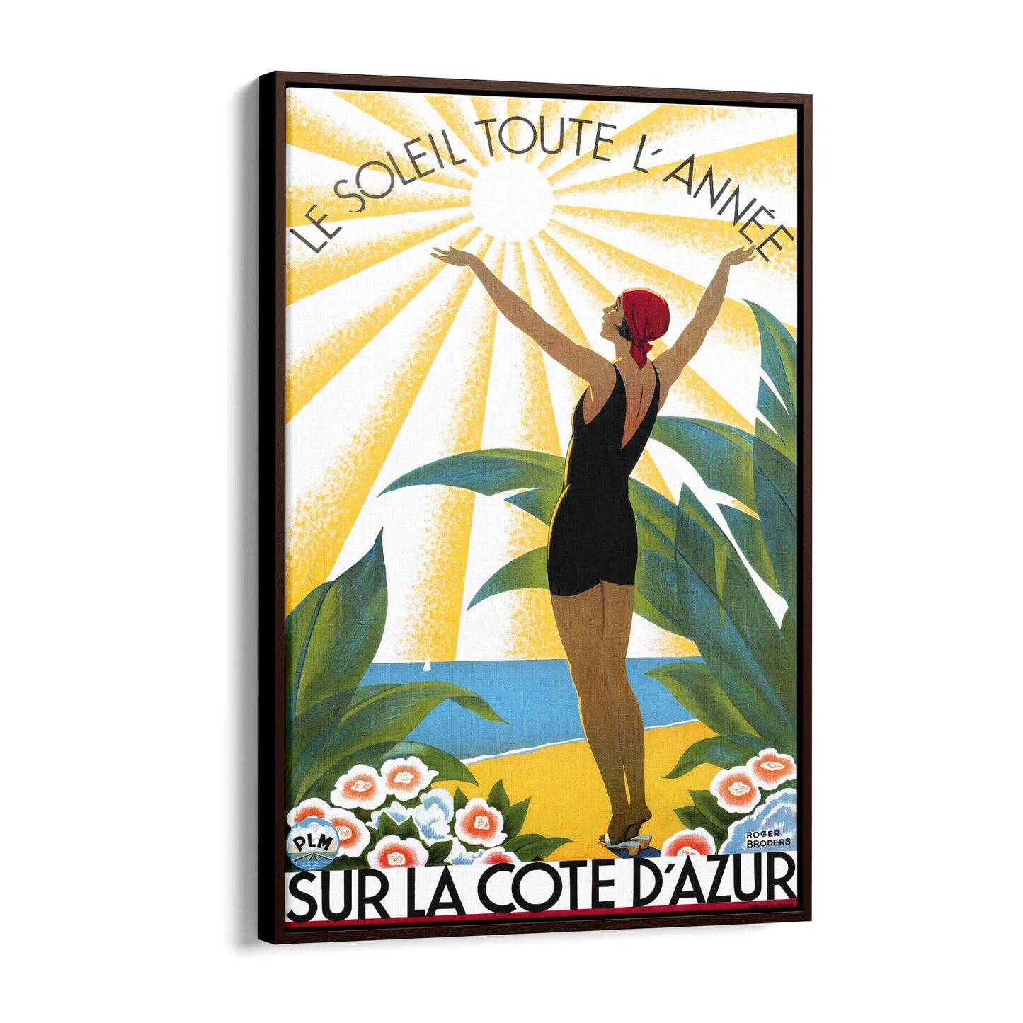 Cote d'Azur Poster - "Le Soleil Toute L'Annee" by Roger Broders | Framed Canvas Vintage Travel Advertisement