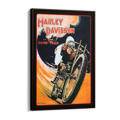 Harley Davidson on Goodyear Tyres | Framed Canvas Vintage Advertisement