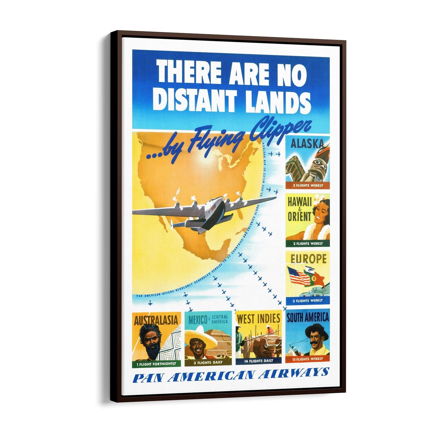 Pan American Airways "Distant Lands" | Framed Canvas Vintage Travel Advertisement