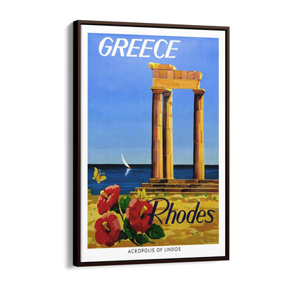 Rhodes, Greece "Acropolis of Lindos" | Framed Canvas Vintage Travel Advertisement