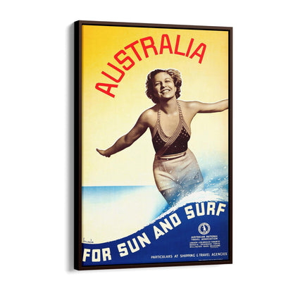 Australia "For Sun and Surf" Travel & Tourism | Framed Canvas Vintage Advertisement