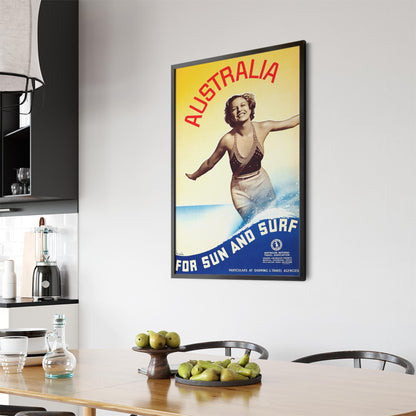 Australia "For Sun and Surf" | Framed Vintage Travel Poster